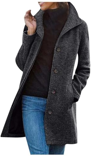 Générique Long Manteau Femme Hiver Manteau En Laine À Boutonnage Manteau À Revers Trench-Coat Epaissie Chic et Élégant Blazer Manteau Coupe-Vent Couleur Unie Classique