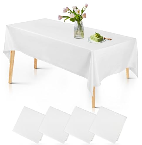 4 Stück weiße Einweg-Tischdecken 137 x 274 cm Rechteckig für Geburtstag, Party, Hochzeit, Grillen, Catering und Partys