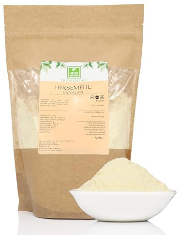 Natürliches Hirsemehl Gold von der Grünen Essenz – Goldhirse – Hirse fein gemahlen - Gelbe Braunhirse gemahlen - Millet Flour - Hirsevollkornmehl (1 Kilogramm)
