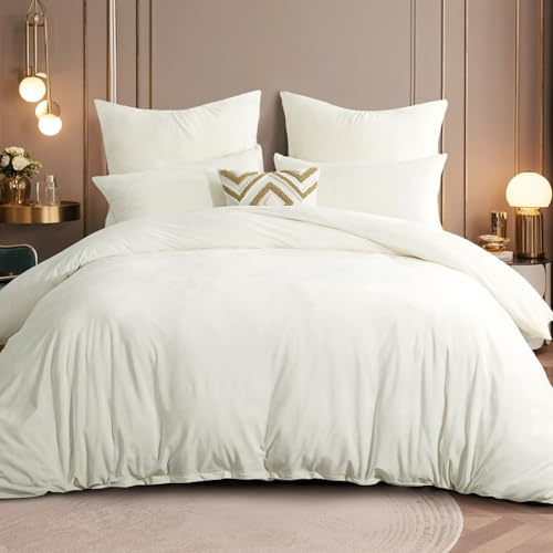 RUIKASI Biancheria da letto in flanella, 200 x 220 cm, 3 pezzi, colore bianco, calda biancheria da letto invernale in pile, set copripiumino con 2 federe da 80 x 80 cm