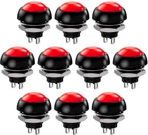 Gebildet 10 Pulsanti Momentanei impermeabili da 12mm SPST ON/OFF 3A/3V-5V-9V-12V-24V-230VAC, Mini Pulsanti Rotondi Senza Serratura per Tromba Auto, PC, Lampada da Tavolo, Campanello di Casa (Rosso)