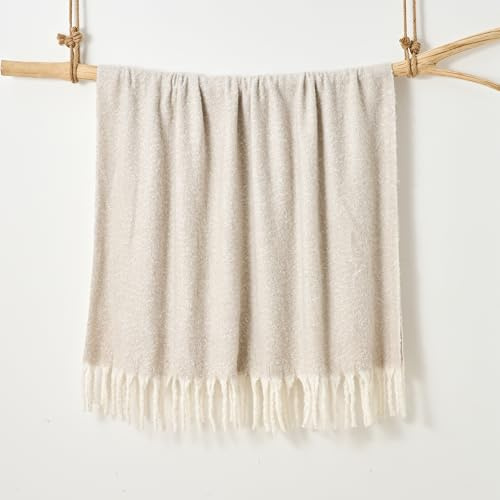 Aisling Plain Faux Mohair Throw 127 x 170cm - Luxury Super Soft Fringed Sofa Blanket, Large Size, Easy Care, Machine Washable, 100% Polyester (Chateau Grey)