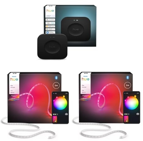 Philips Hue Bundle – 2x Indoor Indirect Hue Flux 3m Lightstrips + Hue Bridge Pro Hub | Kabellose Smart-Beleuchtung, Sprachsteuerung, kompatibel mit Alexa & Google Home