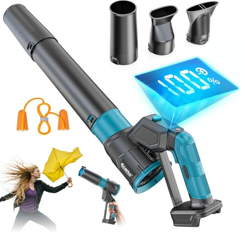 LIVOWALNY sladdlös lövblåsare kompatibel med Makita 18 V batteri, borstlös motor med display, 600 CFM turbinfläkt upp till 60 m/s, 3 nivåer lufthastighet för trädgård, löv, damm och snö (utan batteri)