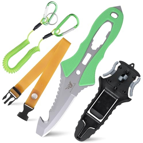 MILLION SOURCE Tauch-Outdoor-Rettungsmesser - Mit Sägezacken, Leuchtgriff, Schraubendreher, Seilenhacker & mehr - Ideal für Tauchen, Überleben & Notfälle