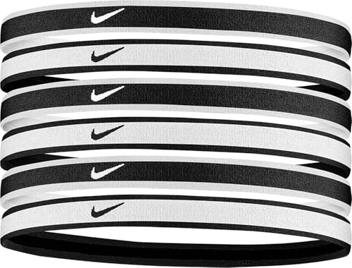 Nike Swoosh Sport Headbands 6pk /w Silicone Non-Slip Grip (Unisex, OSFM, Black/White)