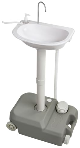 Montafox Lavandino da Esterno 21 L - Lavabo da Campeggio Mobile con Pompa a Pedale Dispenser Sapone e Porta-Asciugamani