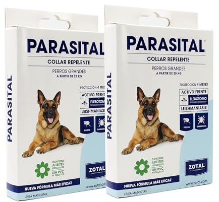 Zotal Parasital Collar Antiparasitario para Perros Grandes - Pack 2 Collares de 75 cm - Protección hasta 4 Meses - Repelente Natural contra Pulgas, Garrapatas y Mosquitos - Cómodo y Ajustable Sin PVC