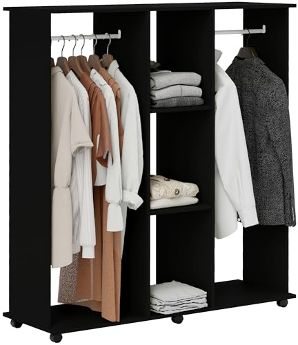 HOMCOM Armario Ropero con Ruedas para Dormitorio 120x40x128 cm Negro