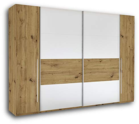 SAN MARINO Elegante armadio con ampio spazio di archiviazione, versatile armadio con ante sospese, effetto rovere artisano, bianco, 270 x 226 x 60 cm (larghezza x altezza x profondità)