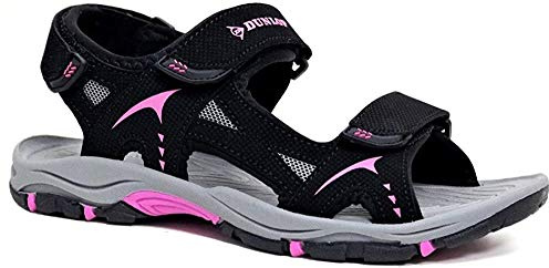 DUNLOP Ladies Flat Open Toe Sports Trekking Walking Hiking Sandals (Black Fuchsia 031, UK Footwear Size System, Adult, Women, Numeric, Medium, 6)