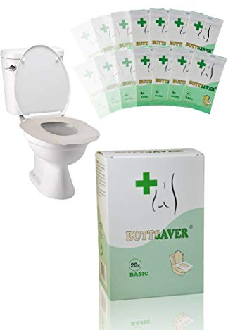 BUTTSAVER Basic - NEU - 20x Einweg-Toilettensitz-Auflagen einzeln verpackt - MADE in EU - Hygieneschutz aus Papier für unterwegs