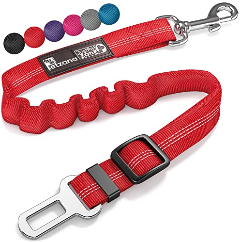 Dog Seat Belt for Car - Adjustable Dog Car Safety Harness, Elastic Anti shock Dog Seat Belt. (Red)