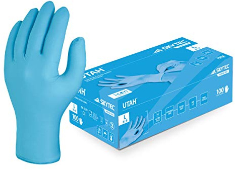 Skytec Utah Blue Disposable Nitrile Gloves - Multipurpose Powder Free High Grip Non Latex Examination Gloves (Box of 100) X-Large