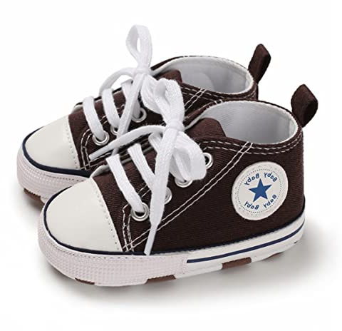 SIFANGPING Zapatos de Primeros Pasos niños Zapatos de Lona para niños Suela Blanda Zapatos de Lona Transpirables y Antideslizantes Ligeros para bebé 20 EU Marrón