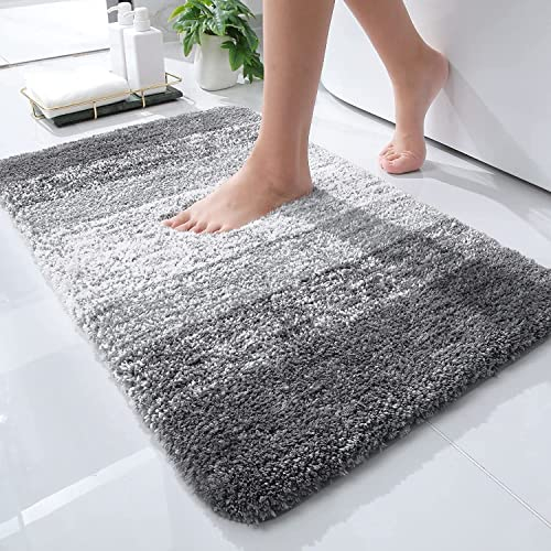 smiry Microfiber Bath Mat, 40 x 60 cm, Non-Slip Super Absorbent Bathroom Mat, Extra Soft Thick Floor Foot Mat, Fluffy Shaggy Bath Mats Rugs for Bathroom, Grey