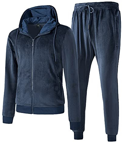 TONY BACKER Tuta Uomo In Pile Sportiva Con Chiusura Zip Completo Tuta In Casa (IT, Testo, S, Regular, Regular, BLU-73)