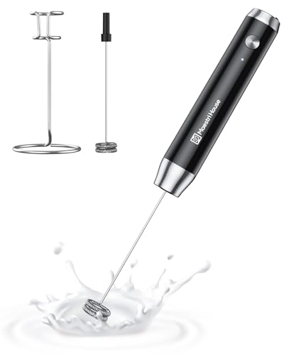 MaestriHouse wiederaufladbarer Milchaufschäumer, tragbar, elektrisch, wasserdicht, abnehmbarer Edelstahl-Schneebesen, Getränkemixer, Ständer, 2 Schneebesen