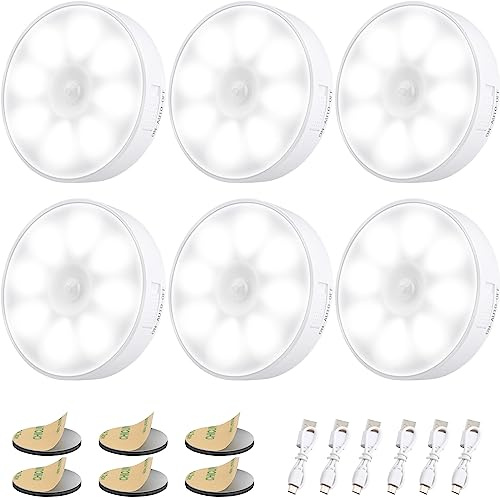 Electight 6 Pack Motion Sensor Lights Indoor, 8 LEDs Night Light USB Rechargeable, LED Adhesive Lamp with Magnetic Base, 3000K Induction Nightlight & 400mAh Battery, for Wardrobe,Stairs,Closet,Hallway