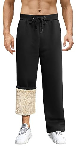 PASUDA Men's Fleece Joggers Warm Jogging Bottoms Sherpa Lined Sweatpants Drawstring Elasticated Waist Tracksuit Bottoms with Pocket Soft Winter Plush Trousers Casual Pants (Black, M)