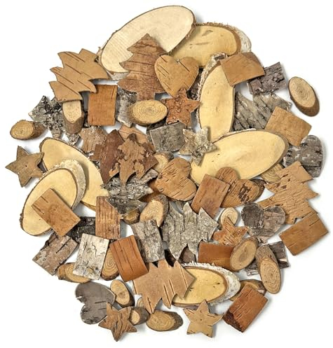 73 STK Adventskranz Deko, Weihnachten Deko,Streudeko Weihnachten mit Holzscheiben und Baumrinde, Weihnachtsbaum, Sterne, Herzen, Schneeflocken Weihnachtsdekoration, Weihnachtsschmuck