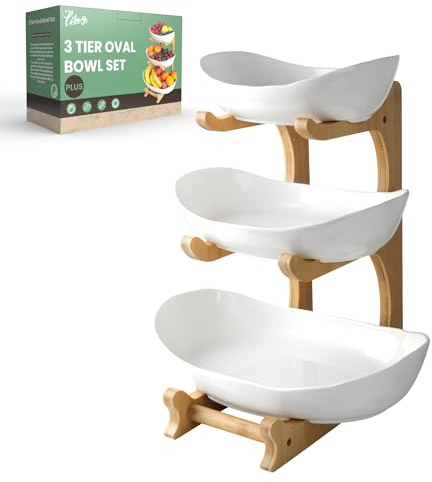 SEVEN SPARTA Größe Obst Etagere 3 Stöckige Obstschale Keramik Schale für Küche Obst Aufbewahrung (3 Etagen Plus Edition)