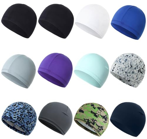 12 Pieces Cooling Skull Caps for Women Men Cycling Running Sports Beanie Hat Helmet Liner Sweat Wicking Cap Head Wraps