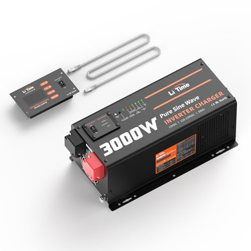 LiTime 3000W Pure Sine Wave Inverter Charger, 12V DC to 110V - 120V AC, 9000W Peak Power, 5A - 45A Adjustable Current, with Remote Control Panel, UPS Function, for RV and Home Backup