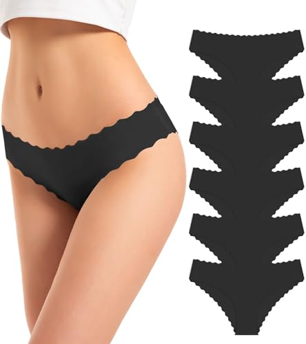TANSTC Stretch Unterwäsche Frauen Bequeme Unterhosen Damen Unterwäsche Unsichtbare Hipster Panties Panty Slips Schlüpfer Bikini Sport Underwear Women Damenunterwäsche Schwarz 6er Pack M