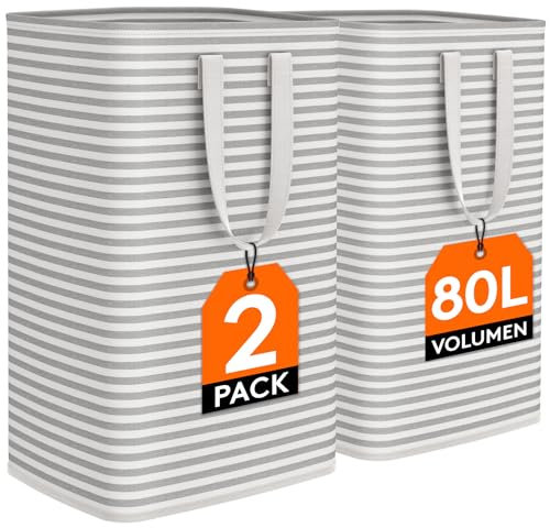 Lifewit 2er Set 80L Wäschekorb, Großer Faltbare Wäschebox, Wäschesammler, Wäschesortierer, Aufbewahrungsbox mit Griffen für Kleidung, Handtücher, Spielzeug, Grau