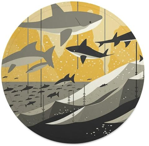 Rundes Strandtuch, Haifisch-Silhouette, bedruckte Reisedecke, personalisierte Decke, Yoga-Decke, Mikrofaser, Strandtuch, dicke Tischdecke, Unisex