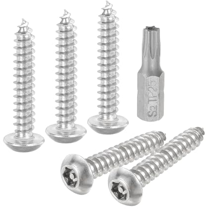 QUARKZMAN Tornillos de Chapa de Seguridad de Cabeza Botón M5 x 30 mm 10 Piezas Acero Inoxidable 304 Autoperforantes Resistentes a Manipulaciones Tornillos con Punta T25 (Plata)