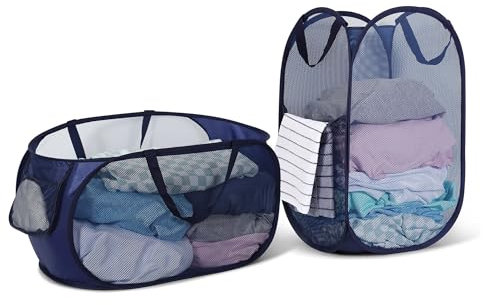 WUFANC Cesto Ropa Plegable Colada Emergente Paquete De 2 (34 * 34 * 60cm/28 * 33 * 59cm), Hecha Material De Malla Con Asa Adecuada Cesta Plegable Colada, Para Baño, Camping, Dormitorio Universitario