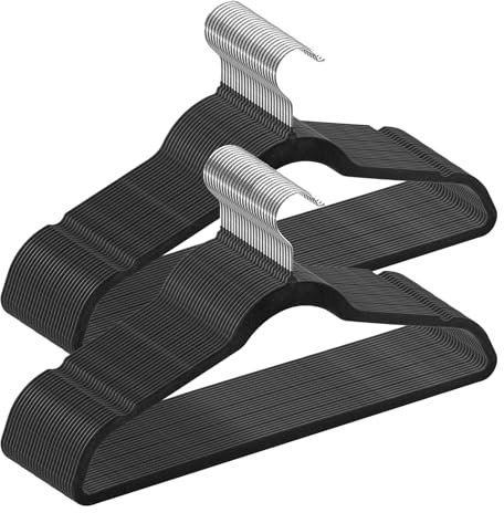 VEVOR Kleiderbügel Hemdenbügel rutschfest, 50er-Pack weiße Kleiderbügel aus Samt mit 360-Grad-Drehhaken & 5 mm ultradünnem Design, platzsparende Kleiderbügel für Seidenkleidung Mäntel Pullover Träger