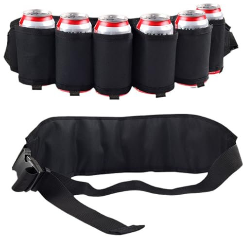 YCHYAN Support de Ceinture de Bière Portable, Boucle de Ceinture de Bière，avec 6 Poches a Bière pour Les Canettes de Bière et de Soda pour Le Camping, la Randonnée, Les Pique Niques et Les Barbecues