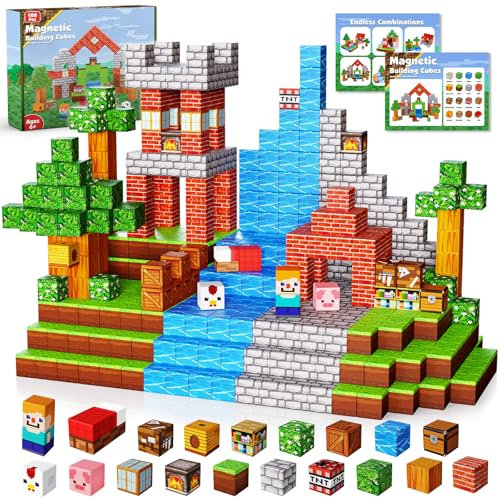 Annexfun Magnetic Blocks-100PCS Grassland Building Blocks Set, Kids Classroom Sensory Toy, STEM Learning, Construction Stacking Toy for Kids 3+ Boys & Girls Easter Christmas Birthday Gifts