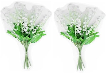 Ramo de lirio artificial del valle, 38 cm, 5 tallos, blanco y verde, flores falsas realistas para decoración de bodas y hogar (20 piezas)