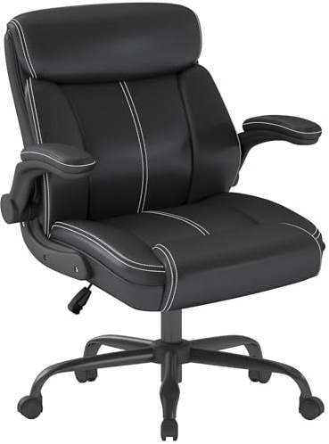 AAnyGod Ergonomisk Kontorsstol, Chefsstol i Konstläder med Vikbara Armstöd, Roterande Skrivbordsstol Höjdjusterbar, Lastkapacitet 136 kg, för Hemarbete och Kontor