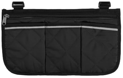 MUNZE Bolsa Lateral Para Silla De Ruedas Con Bolsillos Bolsa De Accesorios Para Sillas De Ruedas Con Portavasos Y Tira Reflectante Para La Mayoría De Sillas De Ruedas, Andadores (Negro)