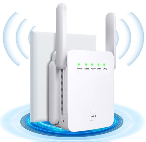 2025 Upgraded WiFi Extender Booster - Internet Booster with Ethernet Port - 4 Antennas WIFI Booster Range Extender - Wireless Signal Booster Easy Setup (4 Antennas)