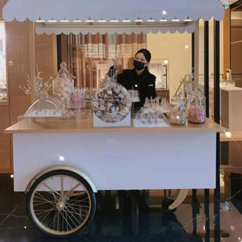 Carrito de Venta móvil de Hierro, Carrito de Comedor portátil de 4 Ruedas, Carrito portátil con toldo, for mercados, ferias, Festivales y Eventos.(140 * 70 * 210CM)
