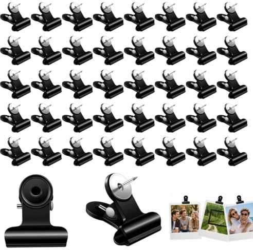 50 stycken häftklamrar, metallhäftklamrar nagelhållare klämmor med stift push pin clips för foton kontor korkplattor fotomatta svarta brädor (2 cm/0,79 x 1 tum)