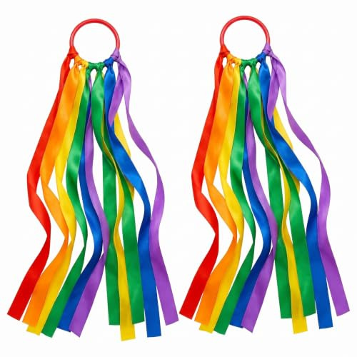 HORAN HOQI Rainbow Gymnastics Ribbon, 2 Pack Dance Ribbon Wands for Sensory Play & Rhythmic Training, Colourful Streamers for Performance & Exercise