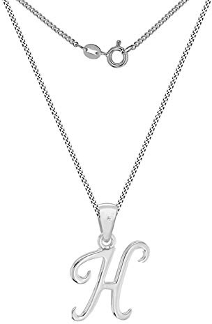 Tuscany Silver Women's Sterling Silver Rhodium Plated Diamond Initial 'H Pendant on Curb Chain of 46cm/18