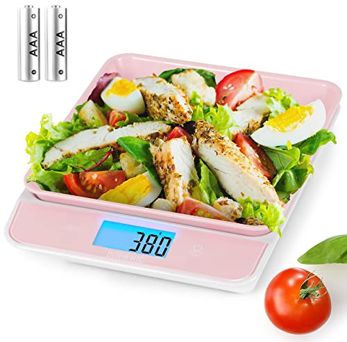 Duronic KS100 PK bilancia da cucina digitale rosa bilancia elettronica di precisione 1g a 5kg con display LCD retroilluminato funzione tara ciotola integrata da 1.2 litri per alimenti e ingredienti