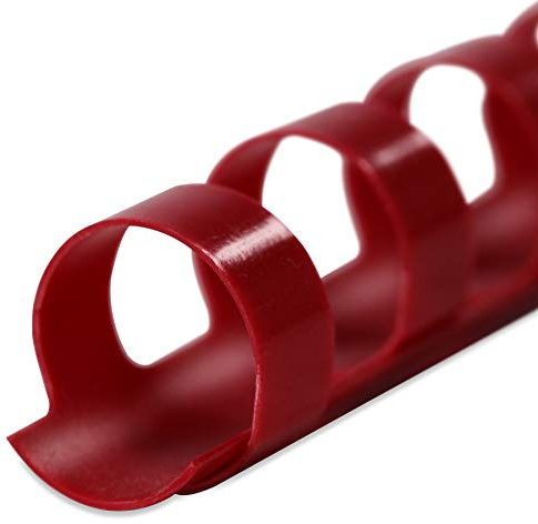 Plastikbinderücken, ROT, 8 mm, 21 Ringe, 100 Stück, für ca. 40 Blatt – Plastikringbindung, Spiralbindung, Ringbindung