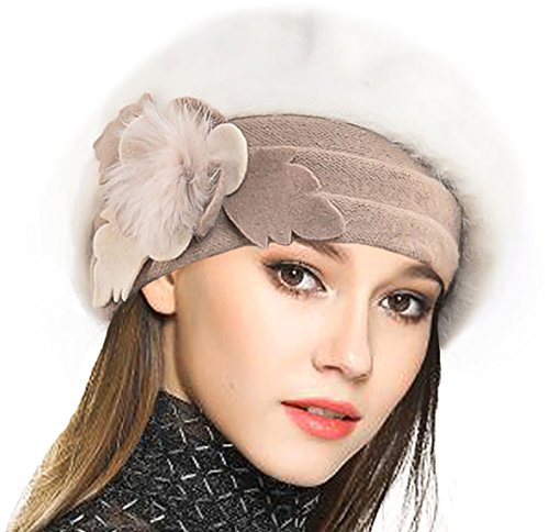VECRY Femme Laine Béret Français Cloche Angola Robe Bonnet Calotte Chapeaux d'hiver (Crème, Taille M)