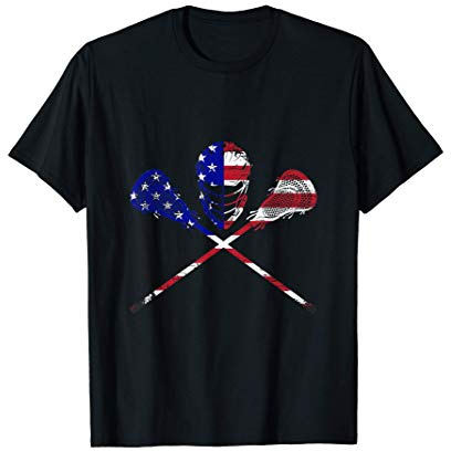 Lacrosse American Flag Helmet And Stick Women Men T-Shirt