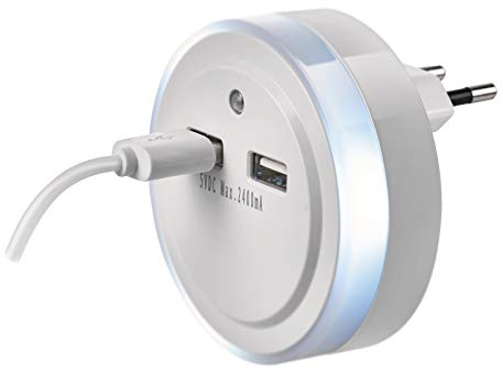EMOS - Luz nocturna con toma USB, interruptor y sensor crepuscular, luz de orientación para habitación de los niños, escaleras, dormitorio, cocina, pasillo