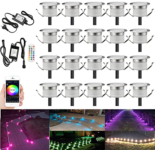 GEYUEYA Home 20er Set Bodenstrahler Außen RGB + Warmweiß LED, WIFI Bodeneinbaustrahler Aussen, IP67 Wasserdicht, DC12V, Ø31mm, LED Bodenleuchten Außen, Terrassenbeleuchtung, Alexa Google Home